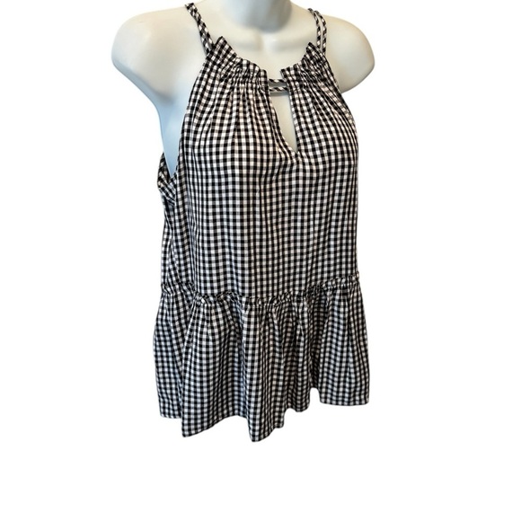 Loft Gingham Strappy Tank W/Peplum Hem S Black White Halter Cami Coquette Girl - Picture 2 of 7